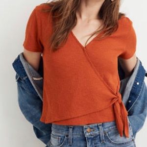 Madewell Orange/Red Wrap Front Crop Top Size Medium